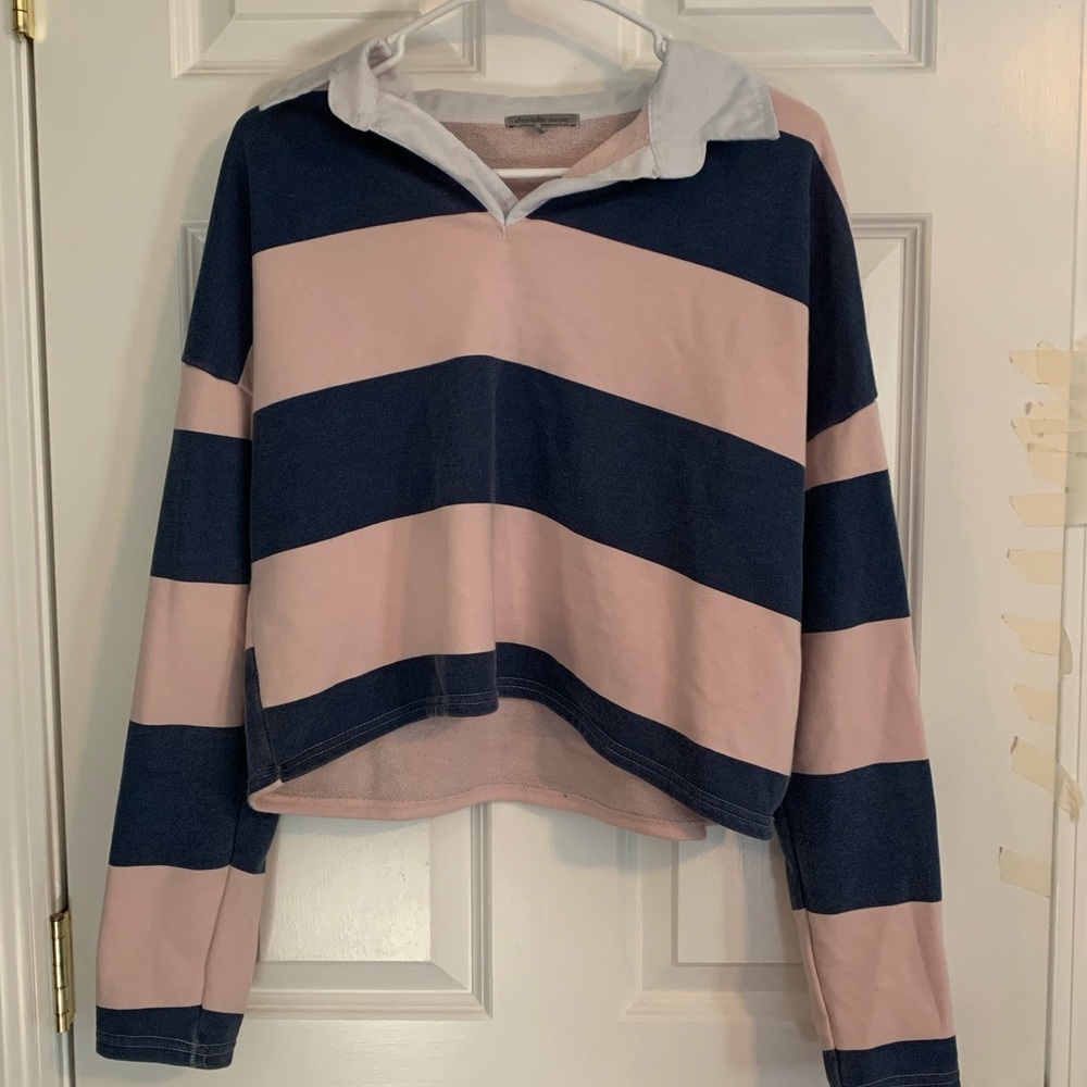 Women’s Polo Collared Blue and Pink Shirt